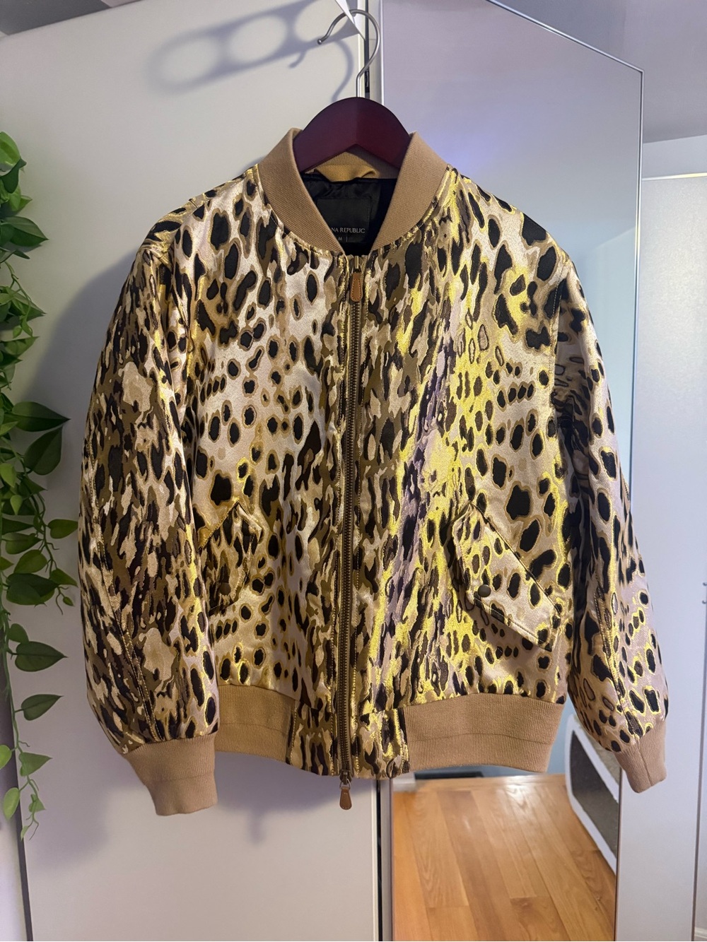 Banana Republic Leopard Print Bomber Jacket in Gold & Tan